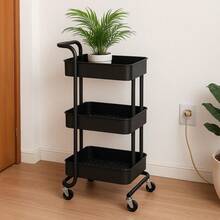 Multipurpose Organizer Cart With 3 Shelves – Practicality And Style For Kitchen, Beauty Salon, Clinic - màu đen - Xem 6