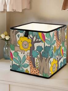 1 pieza Caja de almacenamiento abierta con estampado de animales de dibujos animados, organizador de cajones apilable, diseño resistente y de múltiples usos que ahorra espacio para el hogar, dormitorio, organización del hogar, almacenamiento debajo de la cama