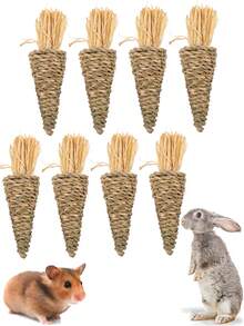 1个/2个/4个手工钩织胡萝卜磨牙玩具，适用于兔子、仓鼠、豚鼠和猫。这些玩具兼具牙齿护理和娱乐功能，可以减少宠物的无聊感，促进健康的咀嚼。是圣诞节或万圣节的绝佳礼物。 - 彩色 - 查看 1