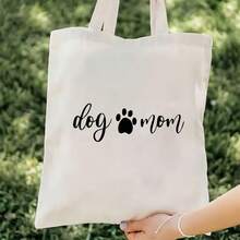 1pc Dog Mom Printed Toiletry Bags, Zip Up  Simple Style Durable Portable Canvas Wash Bags For Outdoor Picnic, Vacation, Daily Commute - White - View 2