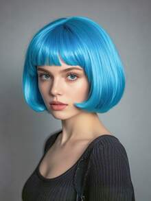 短直发合成纤维波波头假发，带刘海 - 多种颜色可选，适合日常佩戴、万圣节派对、圣诞节、节日、音乐会、电影、游戏、超级英雄装扮、时尚主题活动，外观自然，新手友好，是馈赠佳品，舞台表演配饰，Y2K风格假发，粉彩色刘海假发