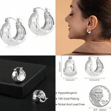 925 Sterling Silver Earrings Hammered Small Chunky Hoop Earrings For Women Hypoallergenic Texture Thick Hoop Earrings Wide Hoop Earrings