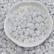 120pcs 0.8 * 1cm Acrylic Pearl Rainbow Light AB Color Heart-Shaped Main Beads, DIY Bead Jewelry Making Mixed Color Bead Spacing Beads Decorative Beads Jewelry Accessories Beads Pink White Blue Can Be Used As Couple Bracelets, Small Gifts