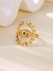 Anillos de acero inoxidable con junta de bambú para mujeres, anillo de dedo abierto chapado en oro de 18K con circonita cúbica, accesorios de joyería para fiestas de verano y vacaciones, regalos de Navidad para mejores amigas/mamá