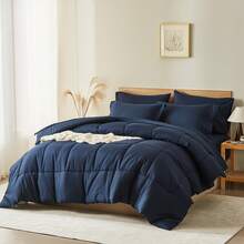 LEAF STORY 3pcs Ultra Soft Microfiber Comforter Sets, Queen Size Quilts Bedding Set With Pillow Shams, King Size Lightweight Quilts All Sizes, Soft Bed Coverlets For All Seasons, Modern Style Mattress, Squares Pattern Blankets - Navy - View 8