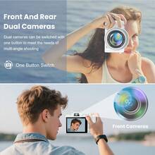 Cámara digital CAMKORY 8K - Cámara de vlogging de 88MP con enfoque automático y WiFi, lente dual, zoom digital 16X, con parasol, flash, pantalla táctil y tarjeta TF de 64GB