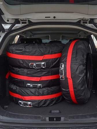 4pcs 210D Oxford Cloth Car Tire Protection Cover With Red Belt Spare Tire Cover With Dust And Snow Tire Cover