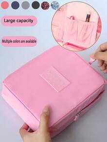 1 便携式双层化妆包 防水旅行洗漱包 可拆卸化妆刷收纳包 旅行配件 多隔层美妆收纳包 护肤包 沙滩包 可折叠旅行化妆包 加大加厚 防水防尘 - 藕粉色 - 查看 6