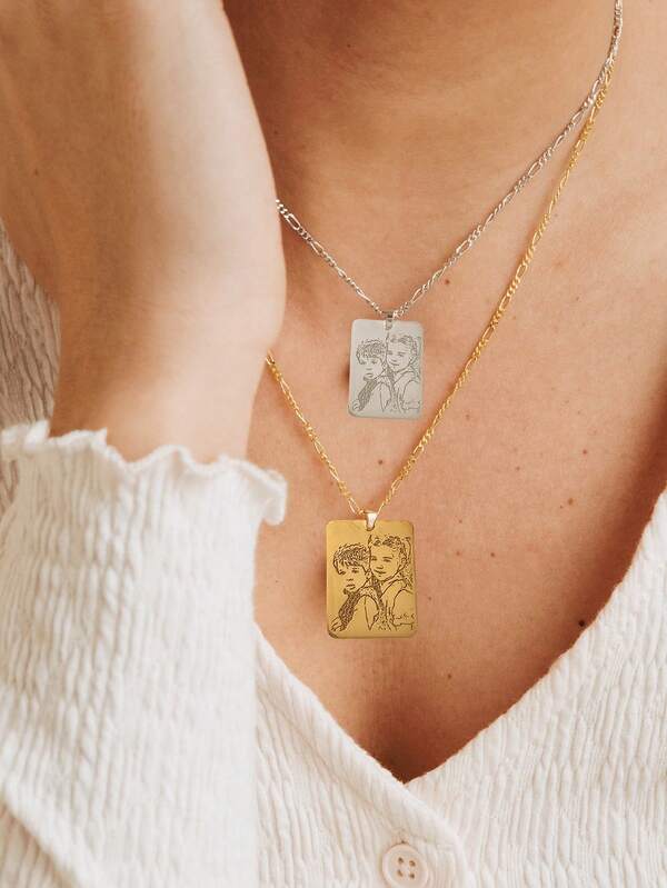 Colar personalizado com foto gravada, gravação de imagem personalizada, colar de aço inoxidável 18k, pingente de retrato dourado/prateado, joias personalizadas para família/animais de estimação, presente perfeito, dourado, elegante, colorido, vintage, simples, unissex, casual, fofos, personalizado, único, presentes ideais para ele, presentes ideais para ela, namorado, namorada, pai, mãe, família, amigos, para aniversários, para aniversários, para formatura, para baile de formatura, para festa