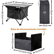Mesa de Camping Plegable Porttil, Mesa de Playa, Ligero con Bolsa de Almacenamiento, con Cubierta Antideslizante, para Exteriores, Playa, Picnic, Senderismo, Pesca, Negro 35 * 41 * 30cm - Medio - Ver 4
