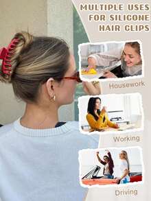 3pcs Plus Size Women's Silicone Hair Clips, Flexible Claw Clips, Soft Bendable Hair Claws, Hair Accessories, Non-Slip Fixation Claws, Versatile Bun Hairstyle Clips, Suitable For Work, Yoga, Running, Party And More, Autumn Hair Accessories Winter Hair Clutch