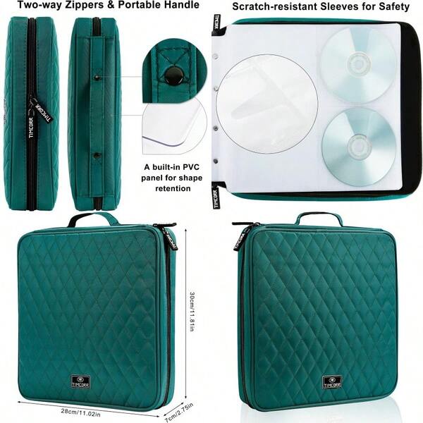 TIMCORR CD Case DVD Holder Storage: 160 Capacity DVD Cases Organizer Portable Wallet Storage CD Plastic Protective Carrying Binder For Home Travel Green