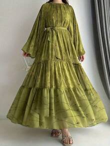 Women's Fashionable Arabic Style Summer Dress - Green - View 3