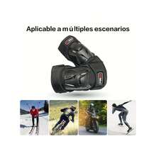 1 par de rodilleras y coderas ajustables - Absorción de impactos, retención de calor, equipo de  con cierres de  y almohadillas de goma esponjosa, negro con ribete rojo, apto para motociclismo y deportes al aire libre | Diseño elegante en negro | Almohadillas de goma esponjosa, protegen eficazmente las rodillas y aumentan la  al conducir. - Negro - Ver 2