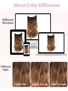 Tóc nối vô hình màu Caramel với chân tóc tối màu, tóc nối kiểu Halo, tóc gợn sóng tự nhiên dành cho nữ, tóc nối tổng hợp, tóc kẹp. - Ombre - Xem 9