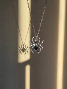 1pc Gothic Style Spider Necklace, Rhinestone Alloy Spider Pendant Titanium Steel Necklace, Suitable For Halloween And Everyday Street Style - Multicolor - View 6