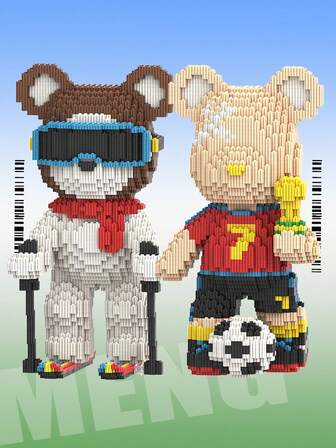 3450 st. 32 cm/12,6 tum skidåkningsbjörn fotbollsbjörn gör-det-själv-pixelbyggklossar, 3D-monteringsklossar, lämpliga för barn från 14 år, kan användas som rumsdekor, skrivbordsdekor, stressavlastningsleksak, alla hjärtans dag-present, julklapp, födelsedagspresent, parpresent, nyårspresent, flickvänspresent, familjepresent, bröllopspresent, påskpresent