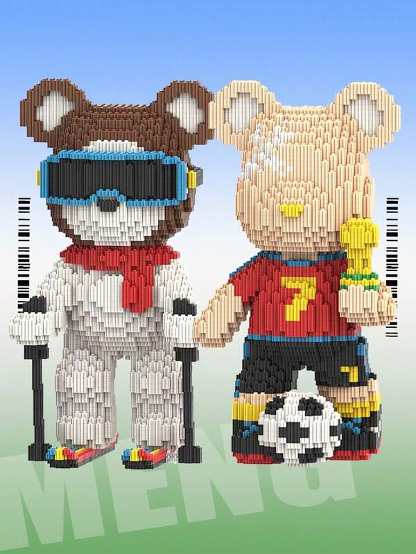 3450 Stücke 32cm/12,6 Zoll Ski Bär Fußball Bär DIY Pixel Blöcke, 3D Verbundblöcke ab 14 Jahren, Raumdekoration, Schreibtischdekoration, Stressabbau Spielzeug, Valentinstag Geschenke, Weihnachtsgeschenke, Geburtstagsgeschenke, Paargeschenke, Neujahrgeschenke, Freundinnengeschenke, Familiengeschenke, Hochzeitsgeschenke, Ostergeschenke