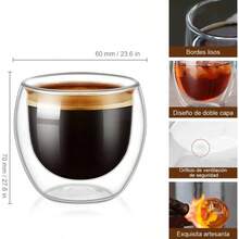 Taza de caf vidrio doble pared de 6 piezas, Premium Set Vasos y Tazas Doble Pared de Vidrio Trmico Borosilicato, taza de espresso, Apto para capuchino, caf expreso, t 6x 350 ml - Clásico 6 piezas - Ver 8
