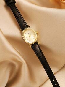 LIANDU LIANDU 1件复古时尚休闲女士腕表，椭圆形表壳，PU表带，精致表盘饰有水钻，优雅迷人，适合日常佩戴、生日礼物、派对、节日聚会，是送给自己或朋友的理想之选，不含包装。 - 黑色 - 查看 5