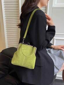 1 chiếc túi đeo chéo giả da kiểu retro, túi xách mini nữ kiểu vintage khóa cài, dây đeo điều chỉnh được, màu trơn, nhẹ, lót polyester, unisex - màu xanh lá - Xem 7