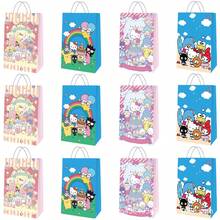 12pcs Sanrio Gift Bags, My Melody, Kuromi, Hello Kitty Gift Bags, Party Tote Bags, Double-Sided Printing, Suitable For Christmas, Valentine's Day, Wedding Favors, Christmas, Birthday Party Gifts, Candy Packaging Bags, Holiday Gift Wrapping Bags, Essential For Festive Parties