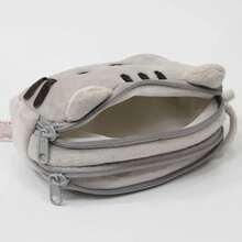 Plush Pencil, Cute Makeup Bag, Large Capacity, Portable, Plush Animal Stationery Storage Bag, Zipper Closure Pen - 淺灰色 - 查看 4