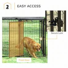 PawHut Outdoor Dog Kennel Run, Large Wire Steel Puppy Fence, Lockable Pet Playpen Crate Enclosure, With Top Cover, Door, Black