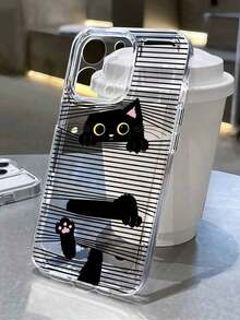 1pc Cute Mischievous Kitten Climbing Curtain Pattern Design, Fashionable Transparent Phone Case Compatible With  15/11/12/13/14/16/S21/S22/S23/S24/S25/PLUS/ULTRA, 17/17 Pro/17 Pro Max/Air, 16 Pro Max, Adorable Phone Protective Cover, Shock-Absorbing Anti-Fall Printed Phone Case, Holiday Gift For Friends Or Lovers Phone Cases  17 Pro Max Case Valentines  15 Case  Case  17 Pro Case Without Charm - Clear 3 - View 2