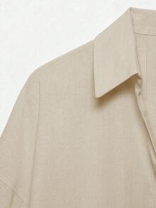 YROOE Fashionable 2025 Women's Casual Minimalist Versatile Shirt, Suitable For Business Casual, Daily Commute, Featuring Turndown Collar And Loose Sleeves, Autumn/Winter - Light Khaki - View 6