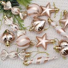 Set di decorazioni natalizie con palline a righe simili ai bastoncini di zucchero, cuori, stelle e decorazioni di varie forme - kit di decorazioni per albero di Natale in plastica lucida con ganci per appendere per Natale, Capodanno, feste del Ringraziamento (senza piume/neve), decorazioni natalizie, decorazioni per albero di Natale, decorazioni natalizie a forma di bastoncino di zucchero, palline di Natale, ornamenti per albero di Natale, decorazioni natalizie a forma di caramella, decorazioni per albero di Natale, decorazioni natalizie rosse, palline di Natale