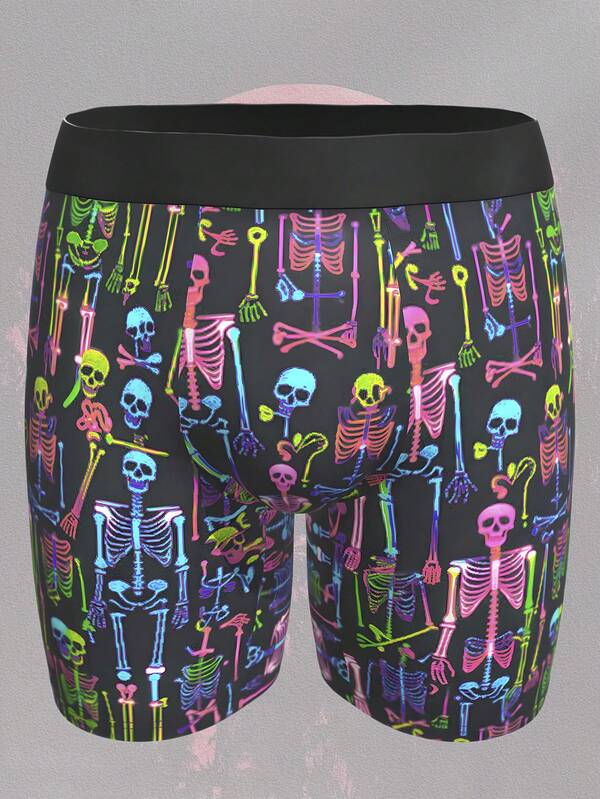 1 Piece Halloween Men's Boxer Briefs - Colorful Skull & Skeleton Print | Suitable For Festive Occasions, Halloween, Daily Use | S - XXXXL Sizes