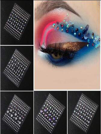 1 pieza Pegatina de joya brillante para la cara con decoración facial - Pegatina de tatuaje temporal de rhinestone multicolor, adecuada para maquillaje DIY, festivales, fiestas y actuaciones