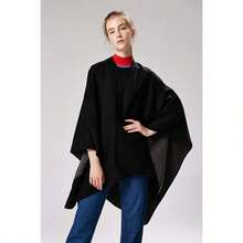 Women's Warm Shawl Wrap Cape Winter Cardigan Sweaters Open Front Poncho - A2-黑色 - 查看 2