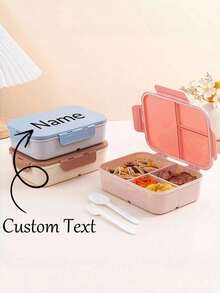 1pc Customizable Flip-Top Bento Box, Supports Artistic Text Customization, Large Area Customization, Portable, Waterproof, Leak-Proof, Ideal For Outdoor, Travel, School, Office, Includes Sauce Container And Utensils, Four-Side Locking Design, Multiple Colors Available, Create Your Own Personalized Lunch Box - Multicolor - View 2