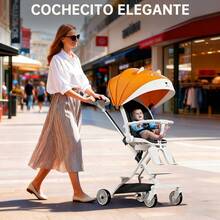 Carriola Para Bebé Ligera Portátil, Plegable, Con Asiento Giratorio 360°, Reclinable A 3 Posiciones - Blanco y Negro - Ver 3