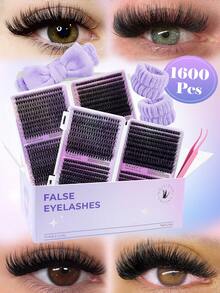 800/1600Pcs DIY Lash Extensions 40D 60D 80D 100D Cluster Eyelashes 9-18mm False Eyelash Cat Eye Winged Faux Mink Soft Hair Volume Wispy Fake Eyelash Long Mixed Individual Eyelashes Makeup Tool For Beauty Travel Parties,Optional With Tweezers&Washing Face And Headband - C - 查看 2