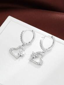 方晶锆石心形吊坠耳环 情人节、妈妈、母亲、母亲节、礼物 - 金黃色 - 查看 6