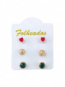 Kit 3 Pairs Of Small Gold Plated Earrings For First, Second And Third Holes, Various Models, Rhinestone Stones - MODEL 06 - View 1