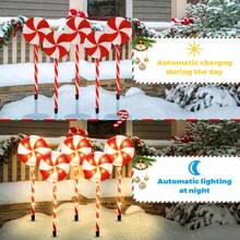 5-Piece Solar Christmas Path Lights, 8 Lighting Modes - Candy Lollipop Style With Red & White LEDs - Indoor/Outdoor Use For Lawn, Patio & Garden Christmas Decoration XMAS Decor Christmas Tree Gift Decor Thanksgiving Wedding Home Decor Home Decor Fall Decor Autumn Decor Birthday Decorations For Gifts Party Supplies Indoor Outdoor Garden Holiday Festival Decor Halloween Decor Wall Decor Halloween Ornaments