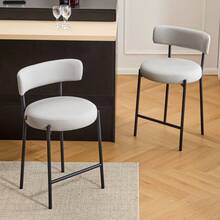 Fumahaus Set Of 2 Furry Bar Stool With Metal Black Frame Industrial Modern Kitchen Stool With Padded Seat Industrial Counter Stool For Home Bars Kitchens Cafes Lounges Luxurious Kitchen Chairs Room Decor.Grey - 灰色 - 查看 9