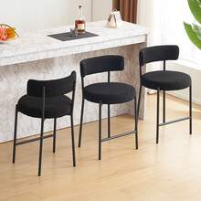 Fumahaus Set Of 2 Black Furry Bar Stool With Metal Black Frame Modern Sherpa Upholstered Dining Chairs With Padded Seat Industrial Counter Stool For Home Bars Kitchens Cafes Lounges Luxurious Kitchen Chairs Room Decor.Black - 黑色 - 查看 13