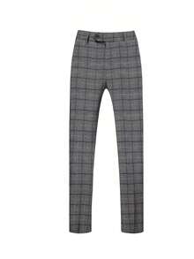 3 PiecesMen's Plaid Suit Set, Including Jacket, Vest And Pants, Minimalist And Fashionable Style, Casual Everyday Wear - Grey - View 5
