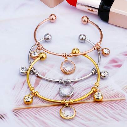 1pc Fashionable Women's Stainless Steel Bracelet With Multiple Charms, Blue Evil Eye, Crystal Pendant Jewelry Bracelet, Gift For Lover, Best Friend