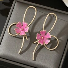 女士全新丝绸蝴蝶结金属带耳环