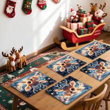 1pc/4pcs/6pcs Christmas Snowfield Elk Pattern Tableware, Heat-Insulating Tableware, Machine-Washable Polyester Tableware, Protective Tableware, Central Decoration, Daily Family Living Room Decoration, Suitable For Group Gathering Decoration - Multicolor - View 6