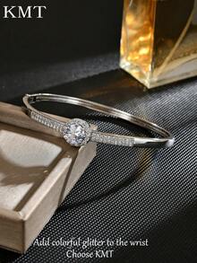 1 buc. Brățară rotundă geometrică creativă cu zirconiu cubic încrustat cu cupru, concepută cu lux și eleganță pentru a vă îmbunătăți ținuta.