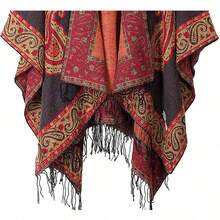 Women's Warm Shawl Wrap Cape Winter Cardigan Sweaters Open Front Poncho - A6-黑色 - 查看 4