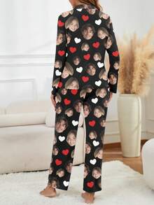 Customized Women Pajama Set, Personalized With Pet/Character/Portrait, Holiday/Bestie Gift - Black - View 2
