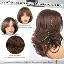 Dark Brown Wig With Curtain Bangs Layered Wig For Women ShoulderLength Wavy Long Dark Brown Synthetic Wigs With Bangs For White Women Medium Brown Wig For Daily Party Use - Nâu sẫm - Xem 4